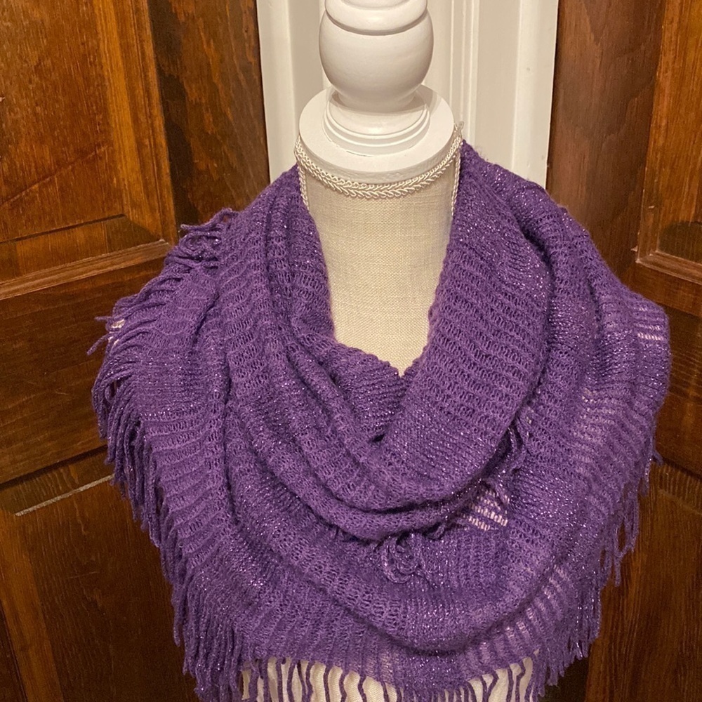 Purple Infinity Scarf With Fringe